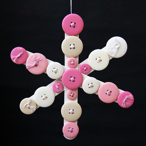 Craft Stick Snowflake - Decorate with buttons.