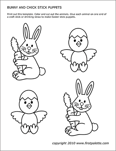 Printable Bunny and Chick Stick Puppets