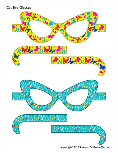 Printable Colored Cat Eye Glasses - Set 2