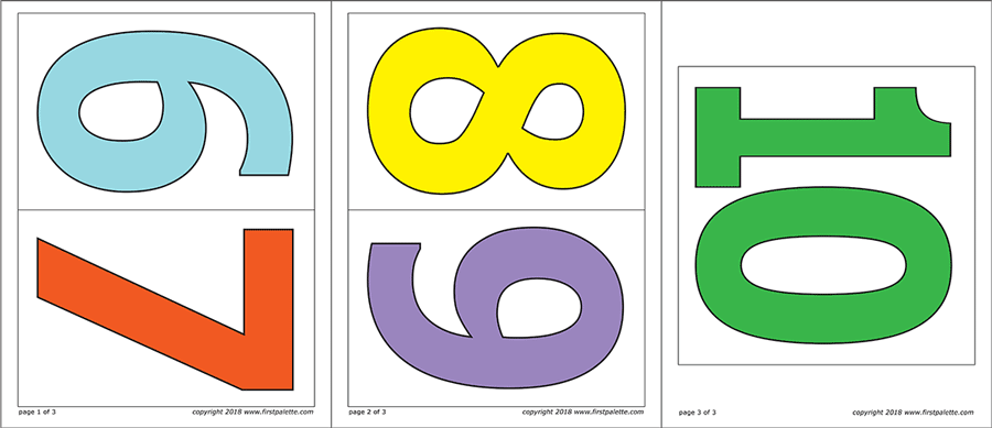 Printable Large Colored Numbers - Set 2 (Numbers 6 to 10)