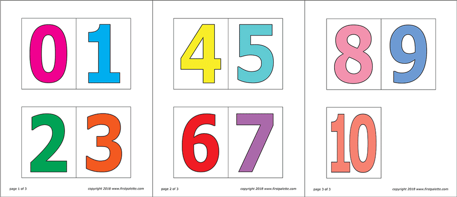 Printable Medium-sized Colored Numbers - Set 1