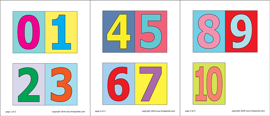 Printable Medium-sized Colored Numbers with Background - Set 1