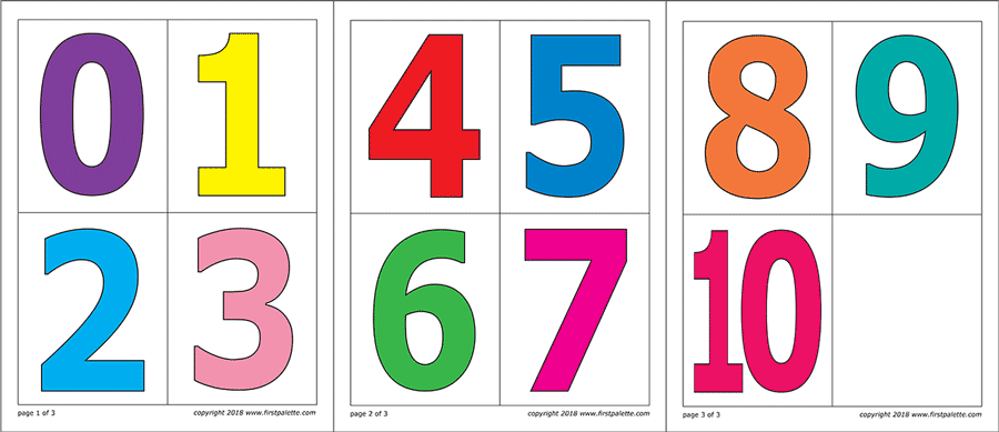 Printable Medium-sized Colored Numbers - Set 2