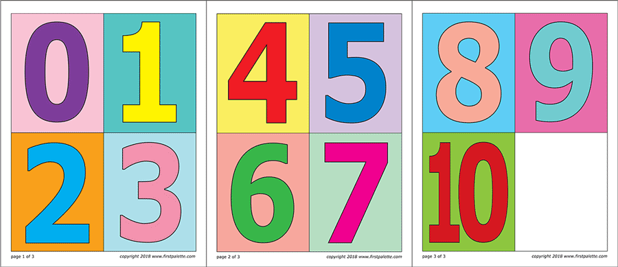 Printable Medium-sized Colored Numbers with Background - Set 2