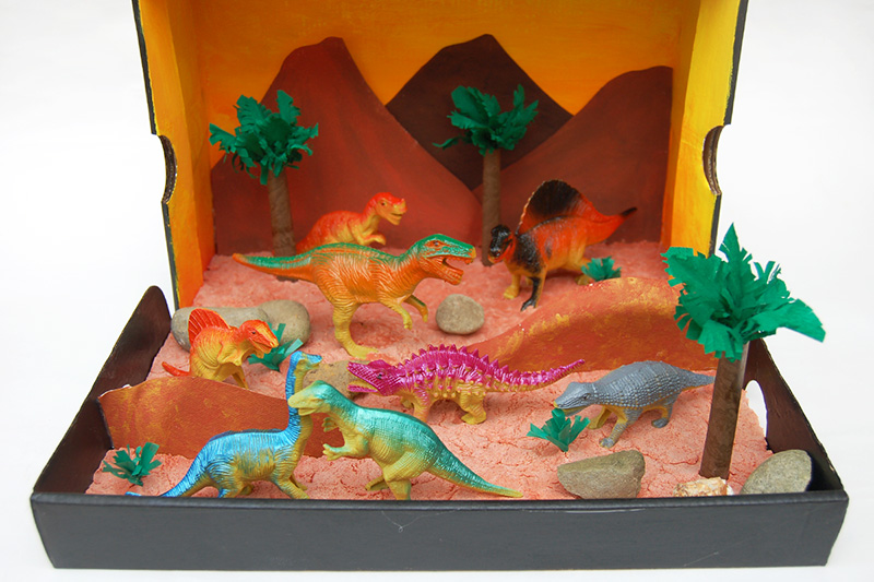 Dinosaur Diorama with Plastic Toy Dinosaur Figures