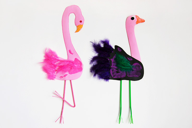 Handprint Birds Craft - Flamingo and Ostrich