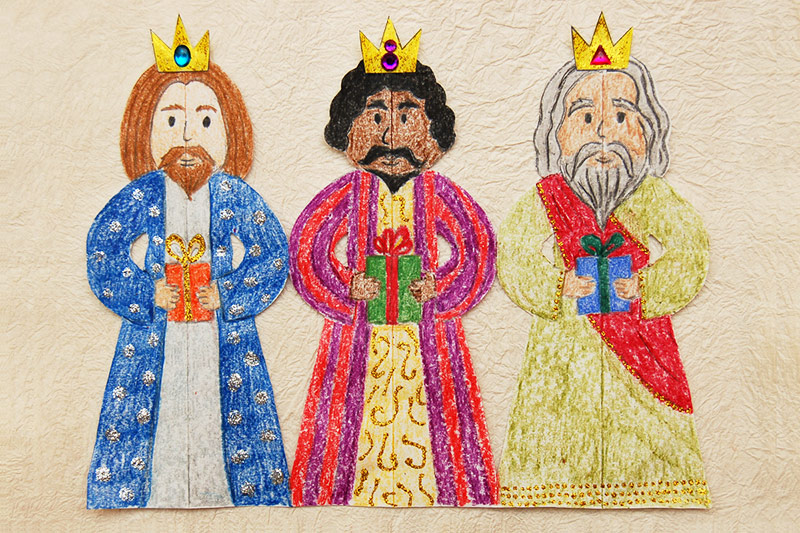 Wise Men 3 Kings Riding Camels in Desert Colouring Sheet