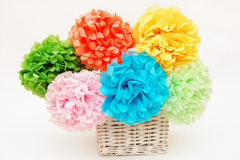 Tissue Paper Pom Pom Flowers Kids Crafts Fun Craft