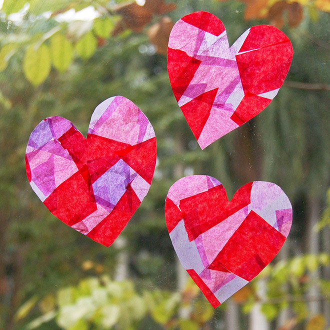 Simple Valentines Heart Tissue Paper Suncatcher using Contact