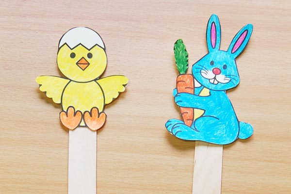 Bunny and Chick Stick Puppets craft