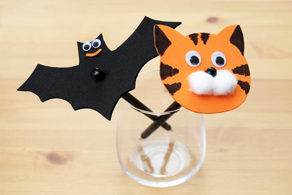 MORE IDEAS - Make some fun animal pencil toppers (Cat and Bat).