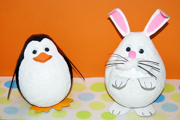 Papier Mache Bunny and Penguin craft