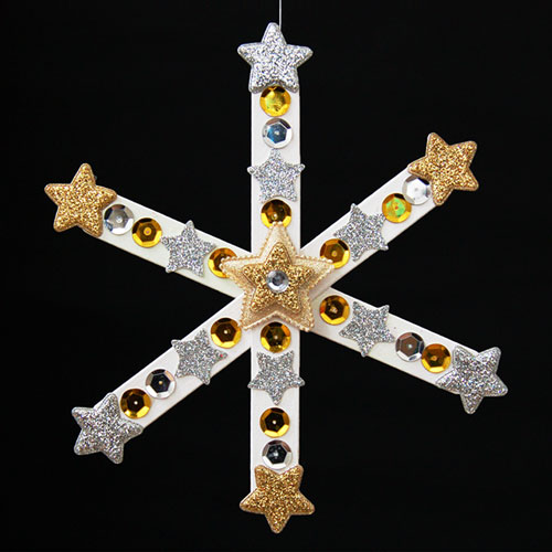 Craft Stick Snowflake - Make a glittery snowflake.