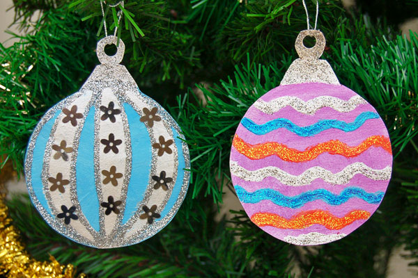 Printable Christmas Tree Ornaments - Color the ornaments with metallic paint.
