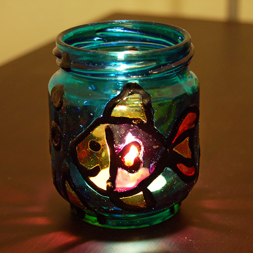 stained glass design on glass jar