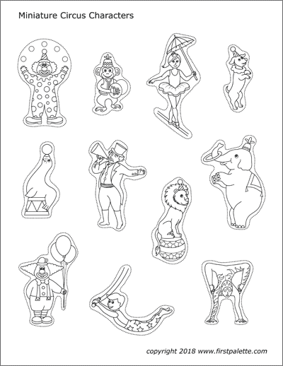 Printable Miniature Circus Characters Coloring Page