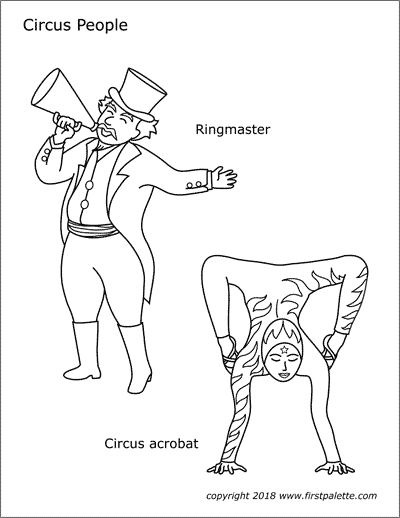 Printable Ringmaster and Circus Acrobat Coloring Page