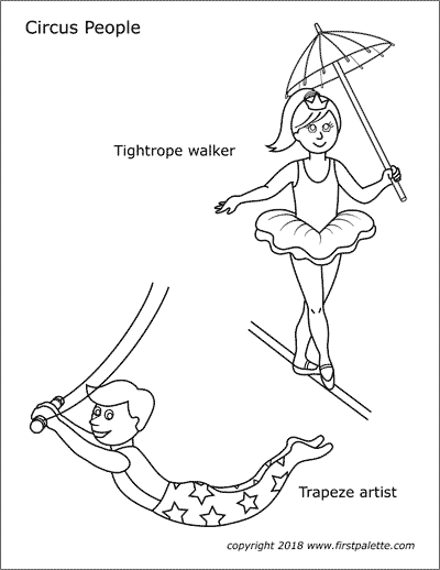 Printable Tightrope Walker and Trapeze Artist Coloring Page