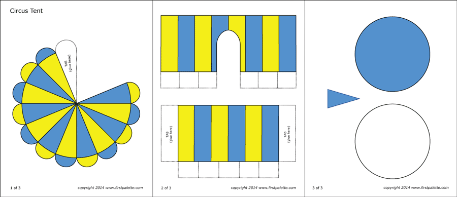 Blue and yellow circus tent template