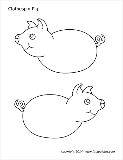 Printable Clothespin Pig Coloring Page