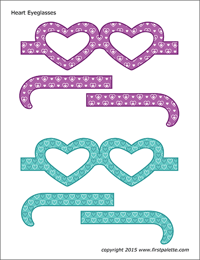 Printable Colored Heart Eyeglasses - Set 4