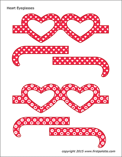 Printable Colored Heart Eyeglasses - Set 2