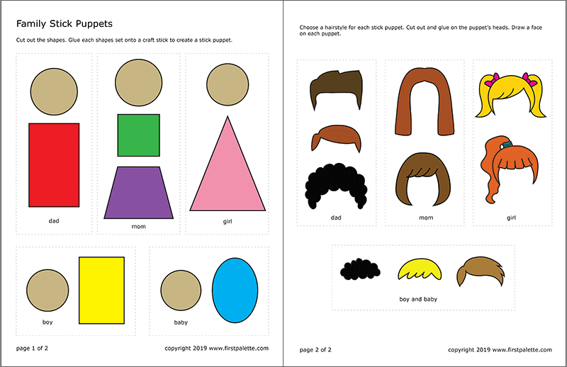 Printable Colored Family Stick Puppets Template
