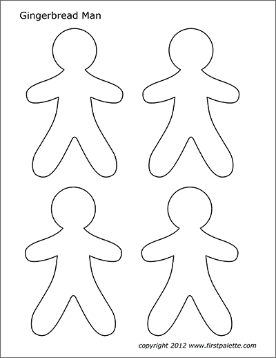 Printable Colorable Gingerbread Boy Four Per Page