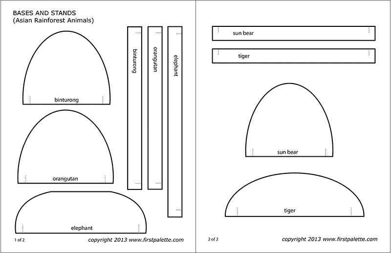 Printable Bases and Stands for Asian Rainforest Animals